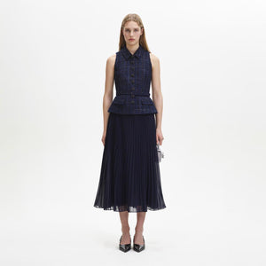 SELF PORTRAIT BLACK FRIDAY SALE Navy Metallic Boucle Chiffon Midi Dress