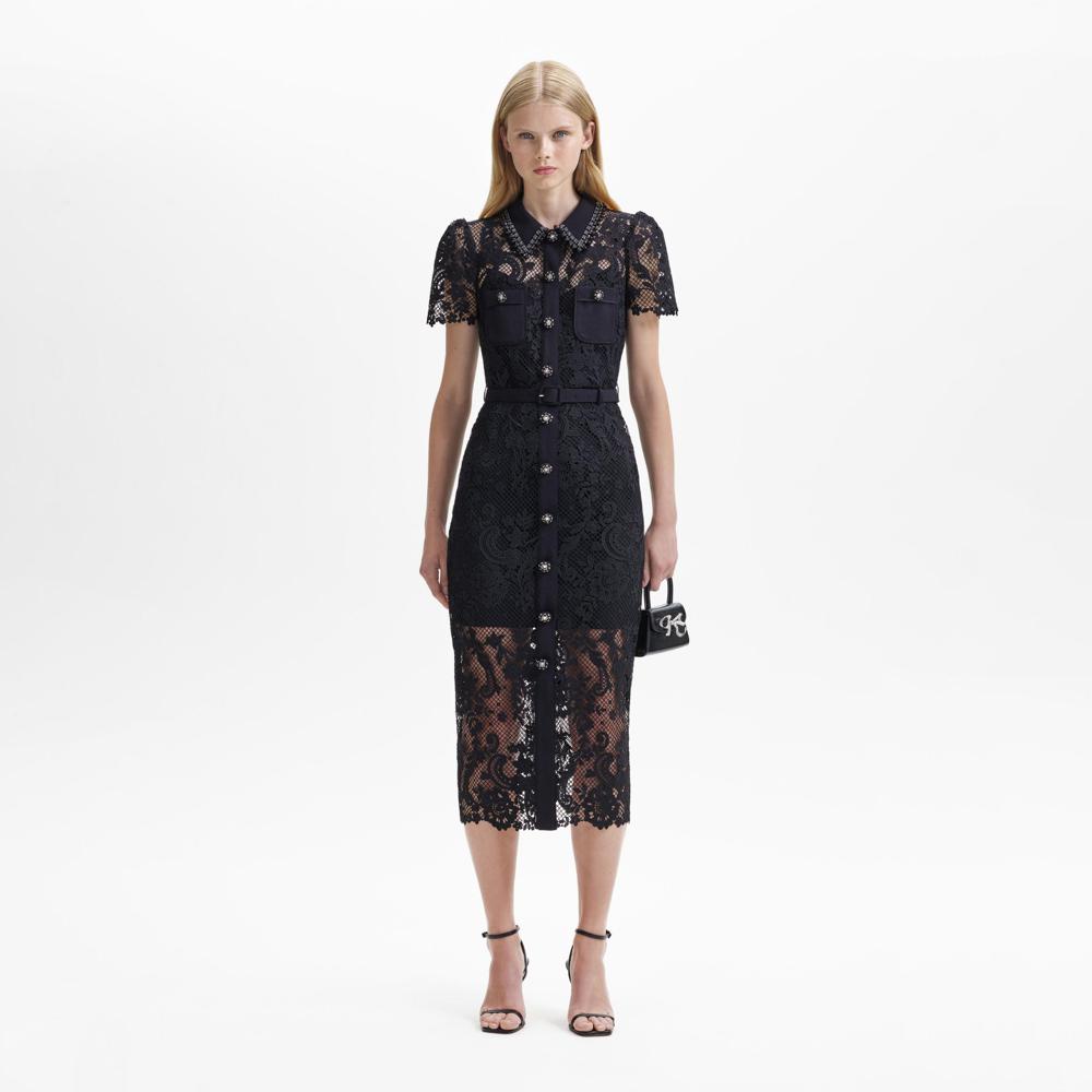 SELF PORTRAIT BLACK FRIDAY SALE Black Lace Button Front Midi Dress