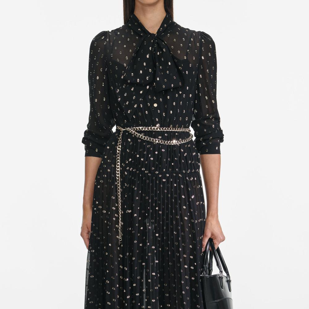 SP VIP PRICE Black And Gold Pussy Bow Maxi Dress