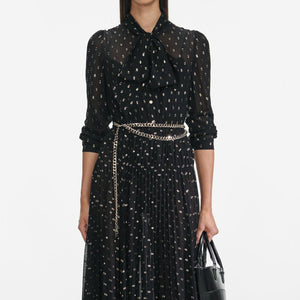 SP VIP PRICE Black And Gold Pussy Bow Maxi Dress