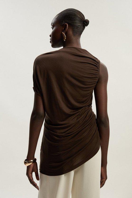 Karen Millen UK SALE Tencel Ruched Detail Top - chocolate