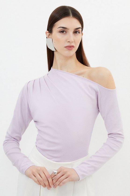 Karen Millen UK SALE Viscose Blend Off Shoulder Knit Top - lilac
