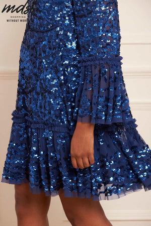 Needle & Thread CHRISTMAS SALE Annie Sequin Tiered Mini Dress - blue