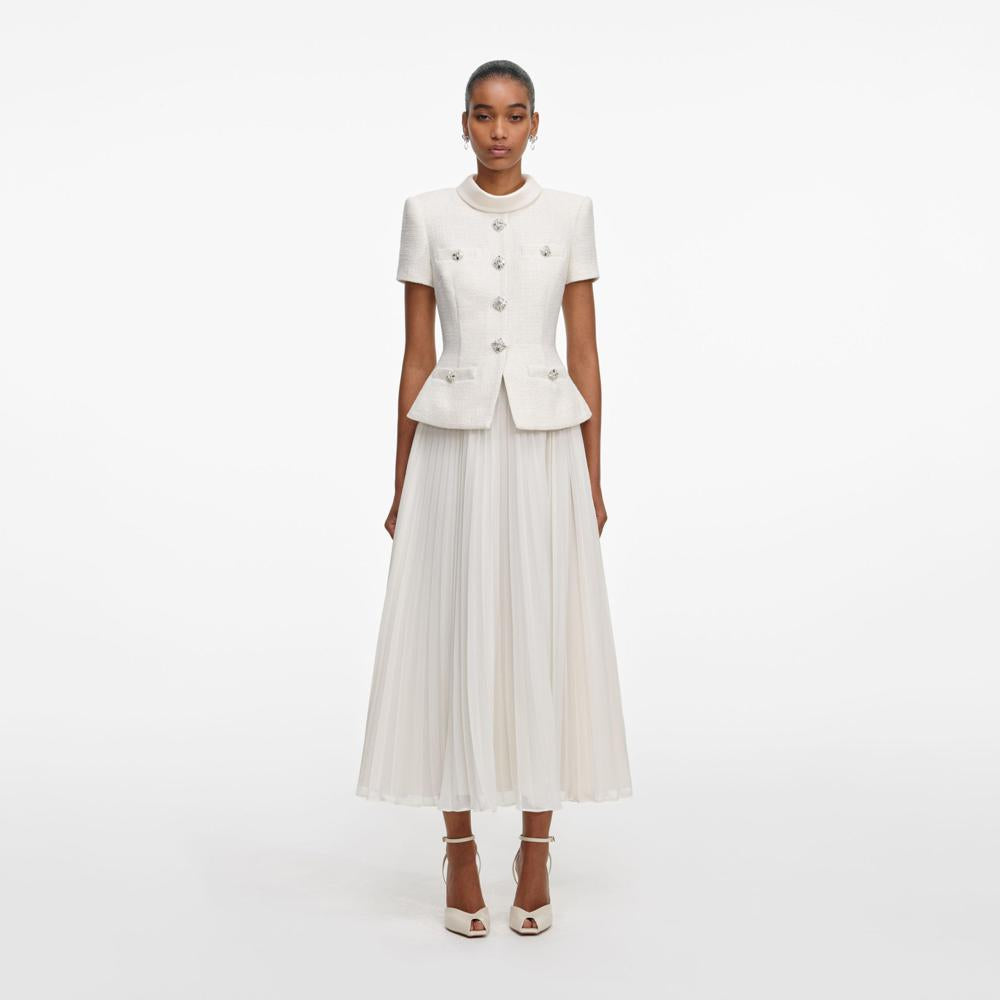 SP VIP PRICE Cream Boucle Collared Midi Dress