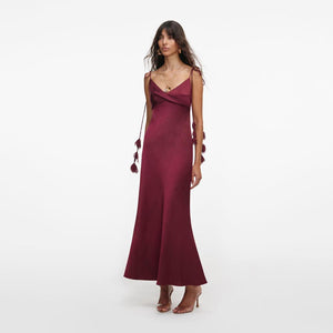 SP VIP PRICE Burgundy Satin Flower Midi Dress