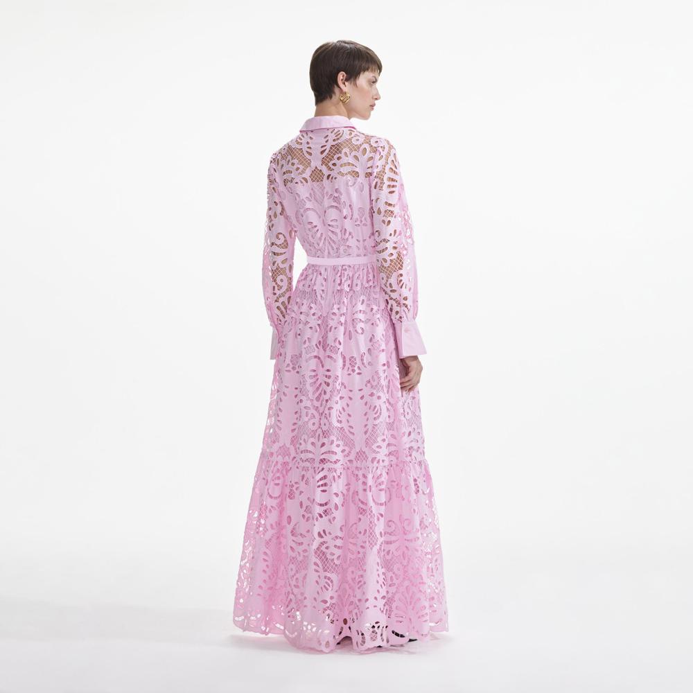 SELF PORTRAIT SS24 Pink Cotton Lace Maxi Dress