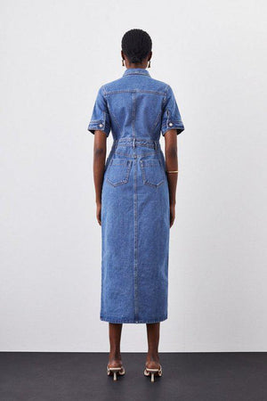 Karen Millen UK SALE Denim Maxi Shirt Dress - mid wash