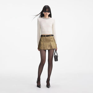 SELF PORTRAIT SS24 Cream Embellished Knit Top