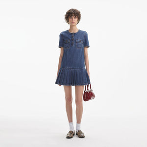 SELF PORTRAIT SS24 Pleated Denim Mini Dress