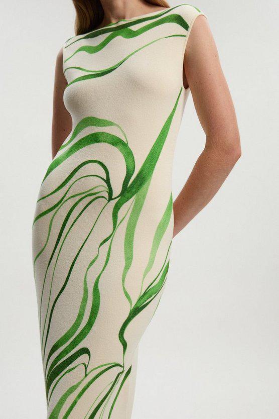 Karen Millen UK SALE Abstract Print Knitted Maxi Dress