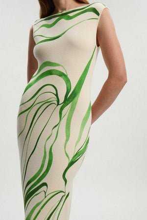 Karen Millen UK SALE Abstract Print Knitted Maxi Dress