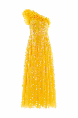 Needle & Thread CYBER SALE Raindrop One-Shoulder Ankle Gown - yellow