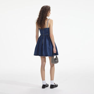 SELF PORTRAIT SS24 Diamante Denim Flared Mini Dress