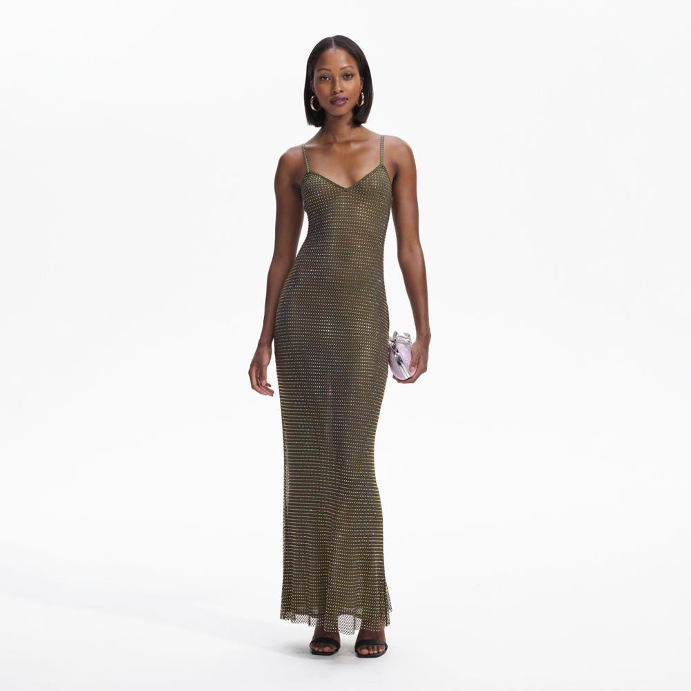 SELF PORTRAIT BLACK FRIDAY SALE Khaki Rhinestone Maxi Dress