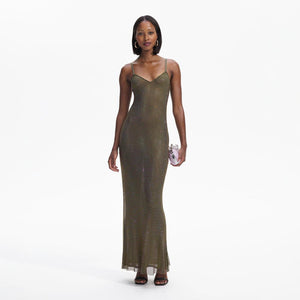 SELF PORTRAIT BLACK FRIDAY SALE Khaki Rhinestone Maxi Dress