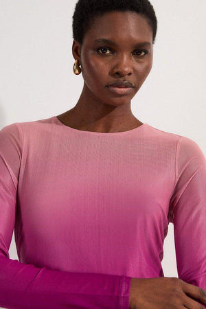 Karen Millen UK SALE Ombre Printed Mesh Ruched Long Sleeve Maxi Dress - pink