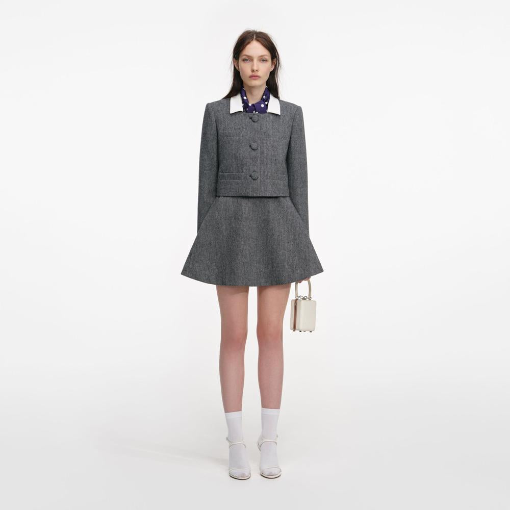 SP VIP PRICE Grey Herringbone Scarf Detail Jacket