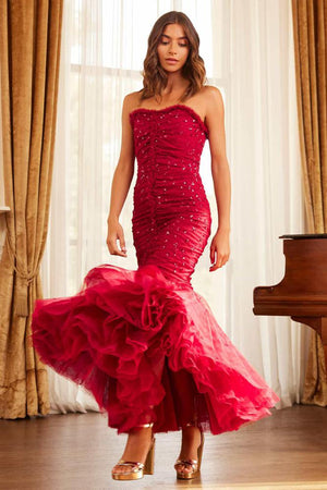 Needle & Thread CYBER SALE Scatter Sequin Strapless Ankle Gown - red