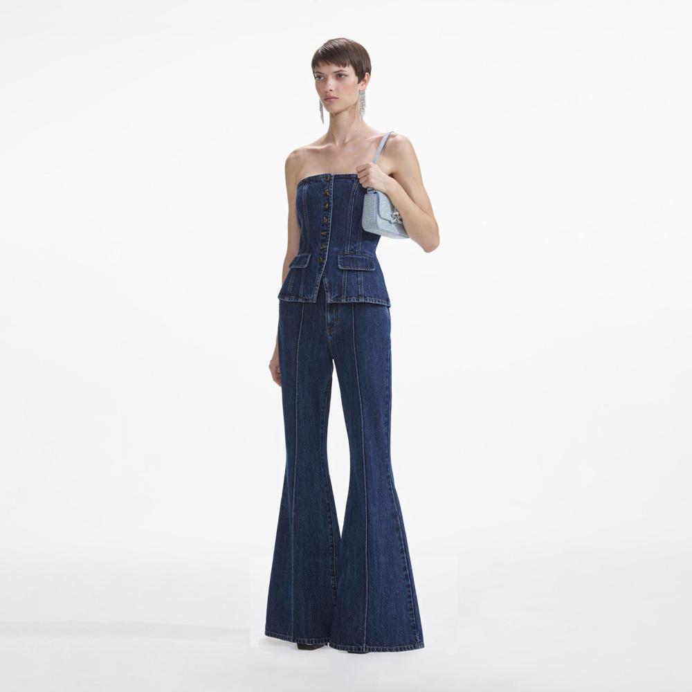 SELF PORTRAIT SS24 Denim Bandeau Jumpsuit