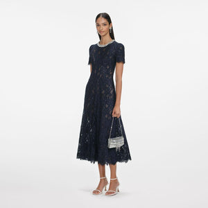 SP VIP PRICE Navy Lace Embellished Midi Dress
