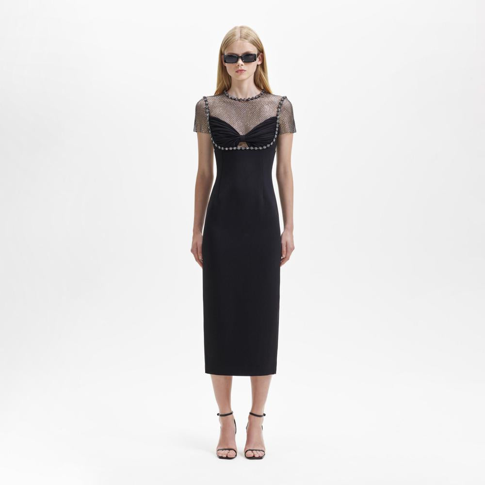 SELF PORTRAIT BLACK FRIDAY SALE Black Crepe Diamante Midi Dress