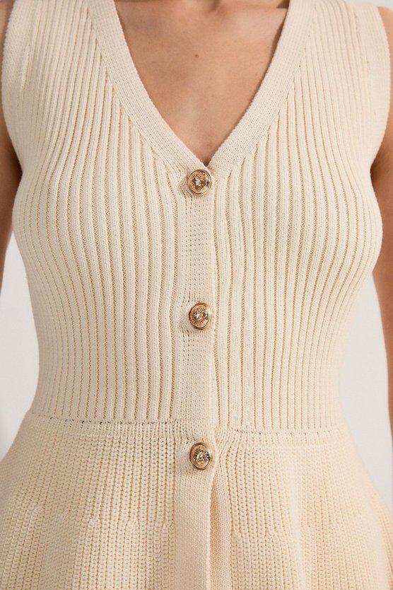 Karen Millen UK SALE Ribbed Cotton Knitted Waistcoat - cream
