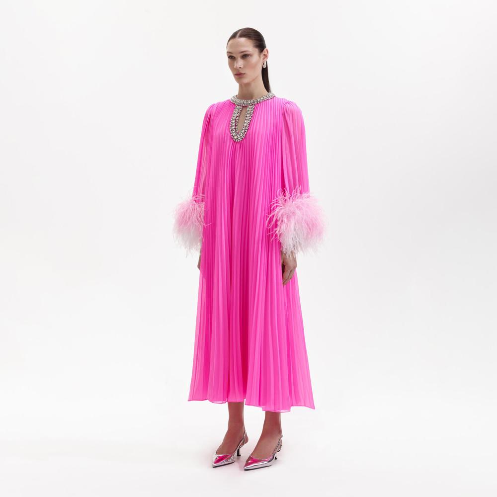 SELF PORTRAIT BLACK FRIDAY SALE Pink Chiffon Feather Midi Dress