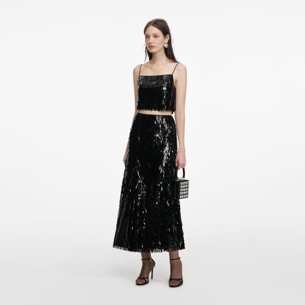 SP VIP PRICE Black Sequin Midi Skirt