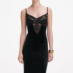 SP VIP PRICE Black Velvet Strappy Midi Dress