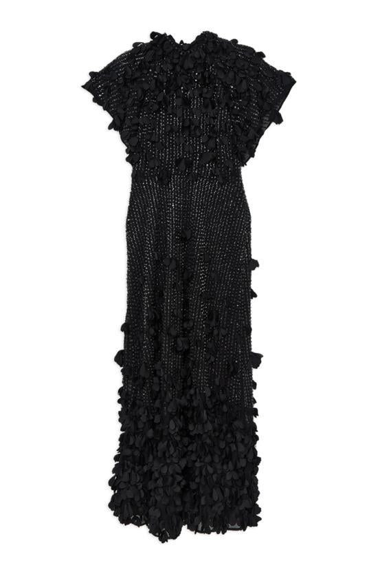 Karen Millen UK SALE Crystal Applique Angel Sleeve Woven Midaxi Dress - black