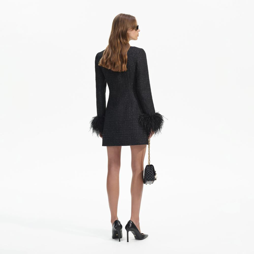 SELF PORTRAIT BLACK FRIDAY SALE Black Boucle Feather Mini Dress