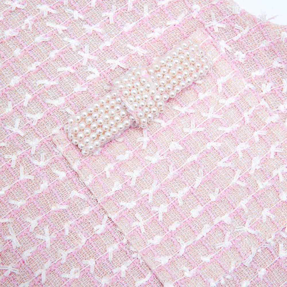 SELF PORTRAIT SS24 Pink Boucle Pearl Trim Mini Dress