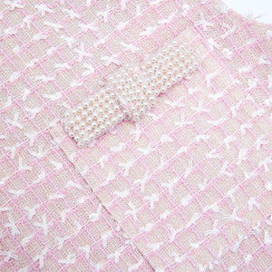 SELF PORTRAIT SS24 Pink Boucle Pearl Trim Mini Dress