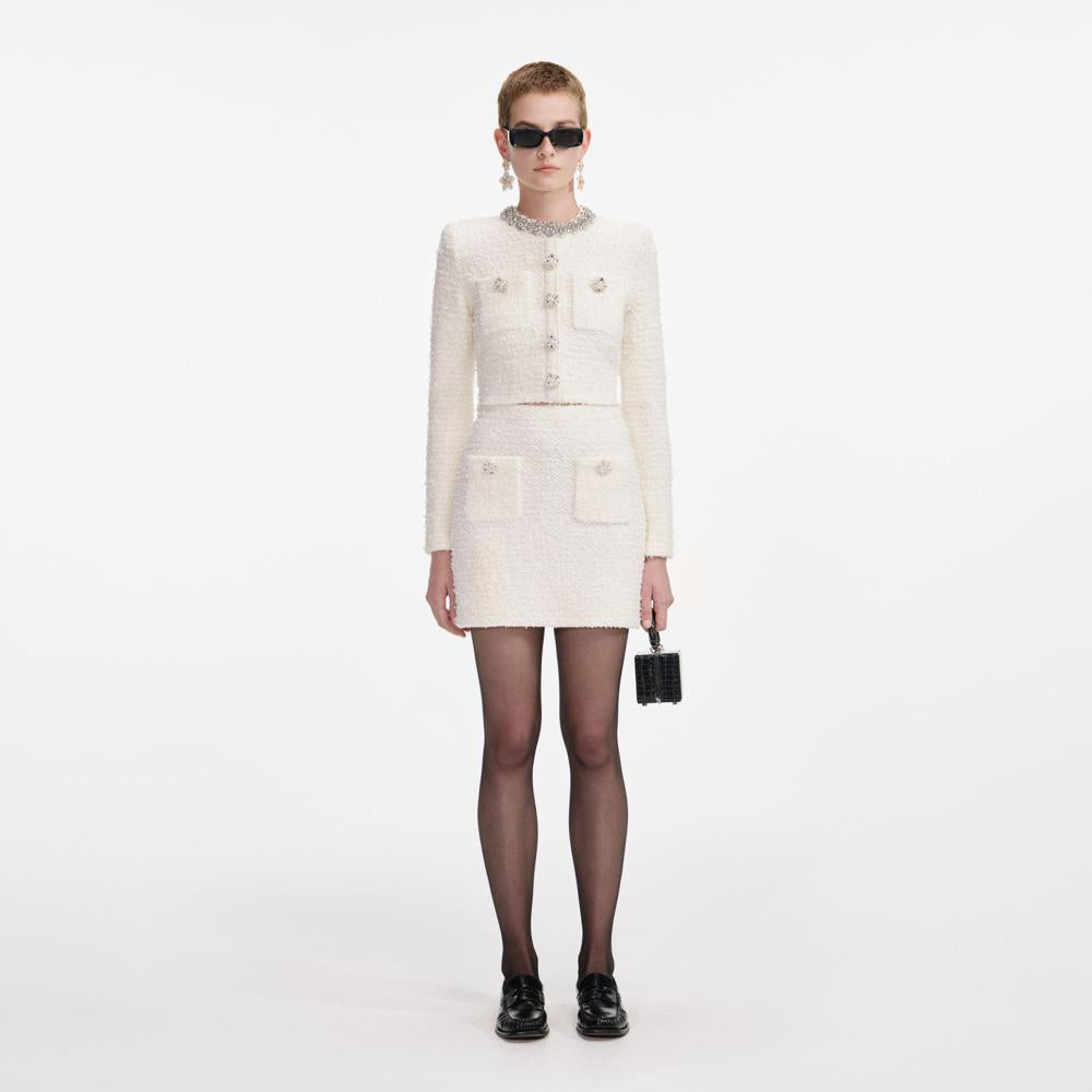 SP VIP PRICE Cream Textured Knit Mini Skirt
