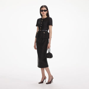 SELF PORTRAIT SS24 Black Tinsel Boucle Tailored Midi Dress