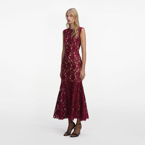SP VIP PRICE Burgundy Guipure Lace Midi Dress