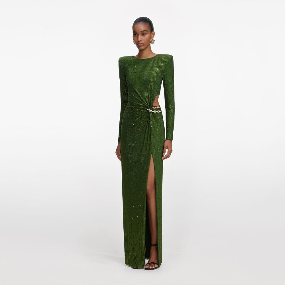 SP VIP PRICE Olive Rhinestone Embellished Maxi Dress
