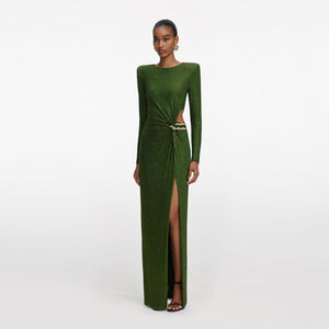SP VIP PRICE Olive Rhinestone Embellished Maxi Dress
