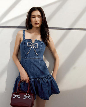 SELF PORTRAIT SS24 Bow Denim Mini Dress