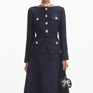 SP VIP PRICE Navy Metallic Boucle Midi Dress