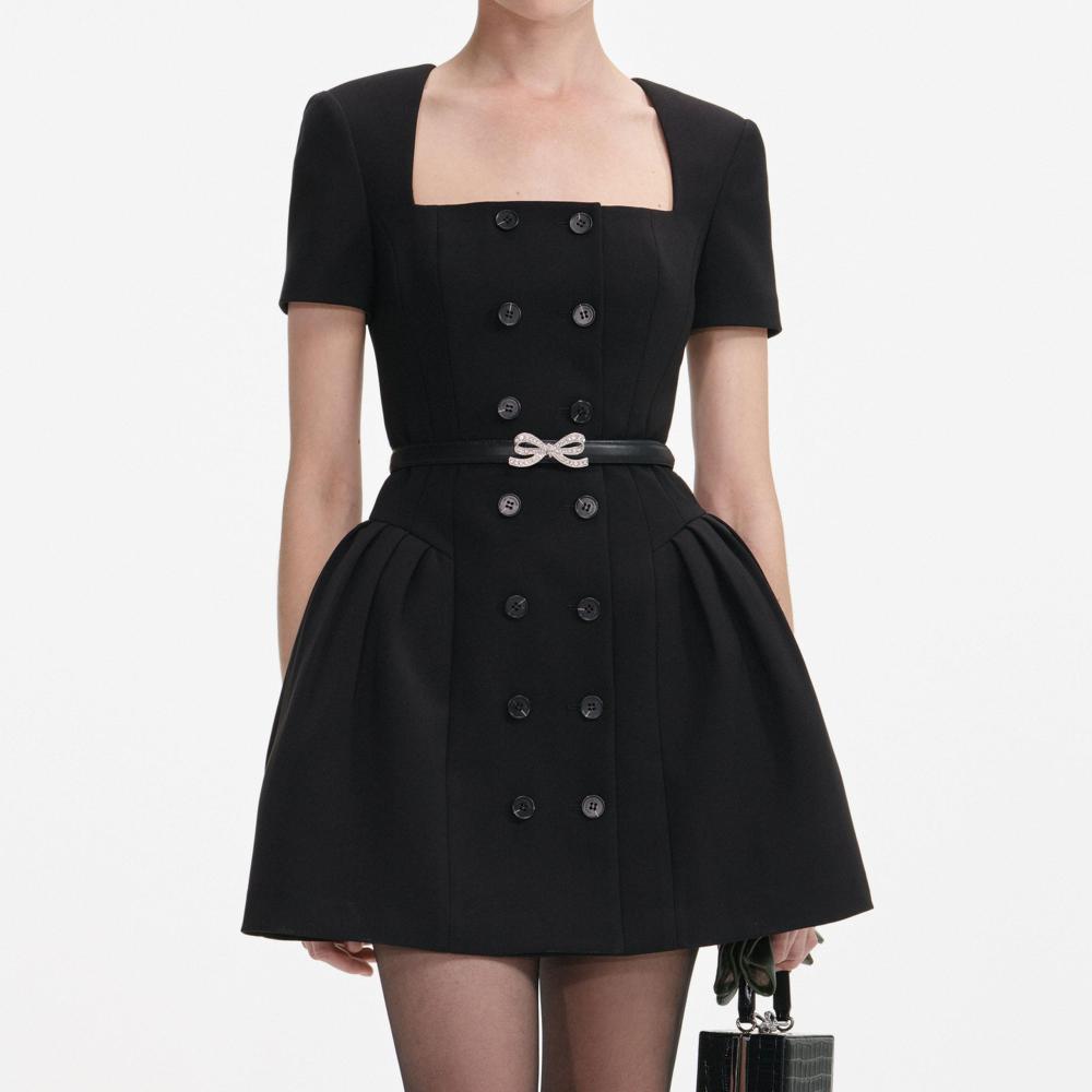 SP VIP PRICE Black Crepe Short Sleeve Mini Dress