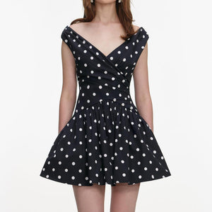 SP VIP PRICE Black Polka Dot Cotton Mini Dress