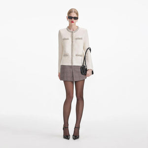SP VIP PRICE Cream Textured Knit Embellished Cardigan