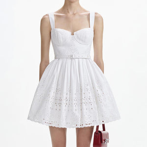 SELF PORTRAIT SS24 White Cotton Broderie Mini Dress