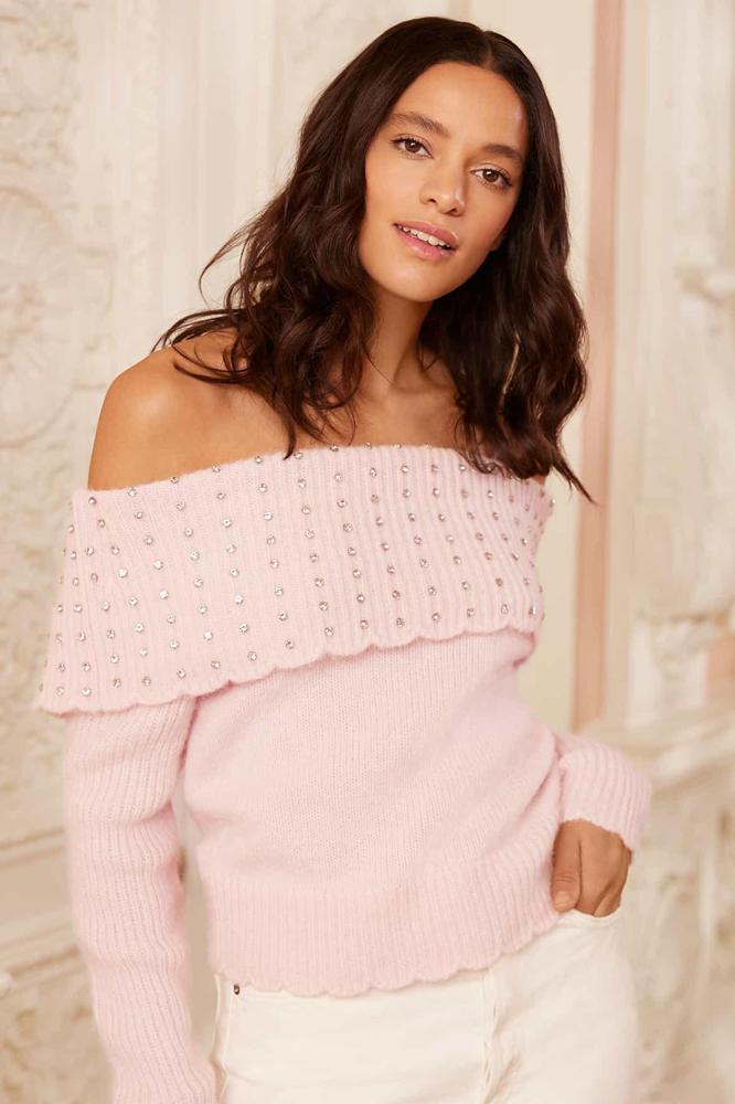 Needle & Thread CYBER SALE Embellished Bardot Jumper - pink