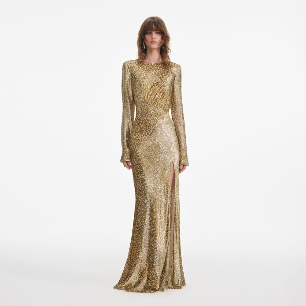 SP VIP PRICE Gold Fil Coupe Maxi Dress