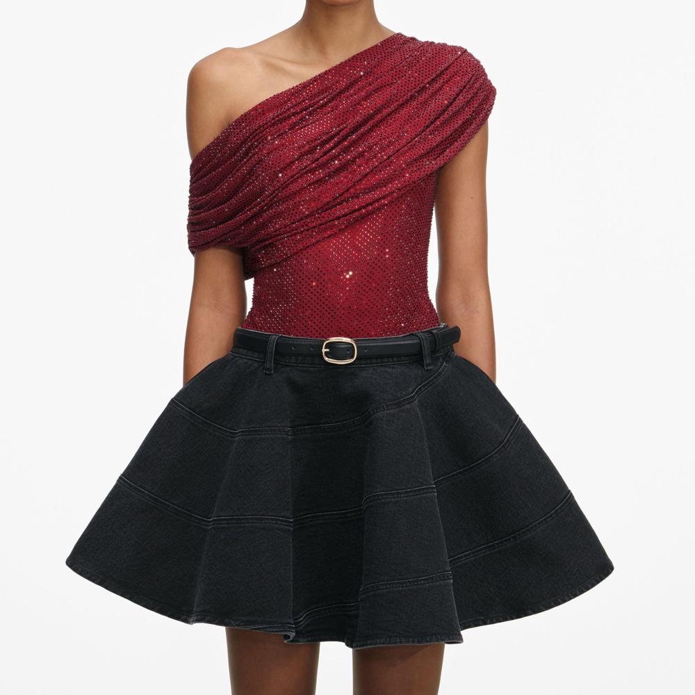 SP VIP PRICE Burgundy Rhinestone Drape Top