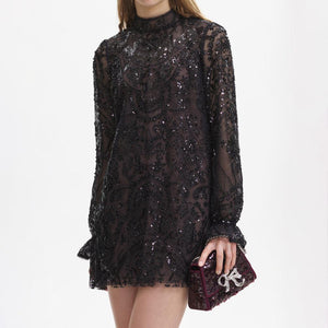 SELF PORTRAIT BLACK FRIDAY SALE Black Paisley Sequin Mini Dress