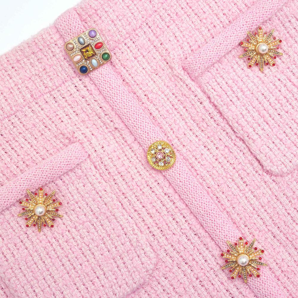 SELF PORTRAIT SS24 Pink Jewel Button Knit Mini Skirt