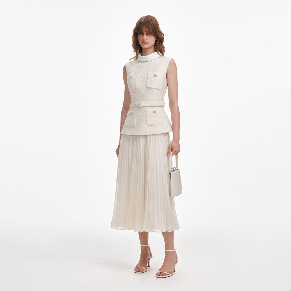 SP VIP PRICE Cream Boucle Sleeveless Midi Dress